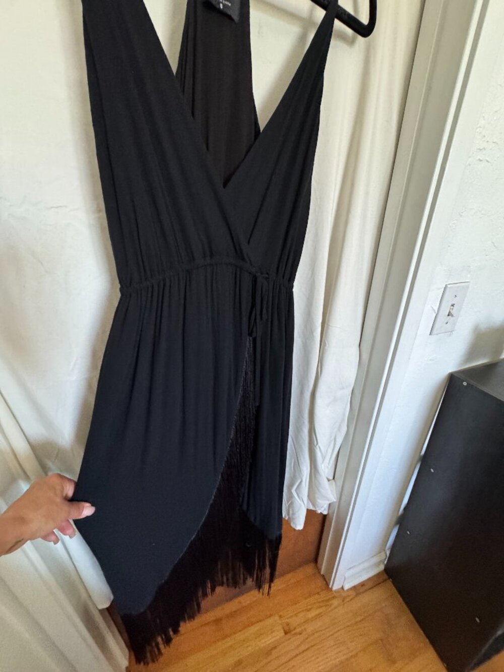 Nasty Girl Rayon Size S Black Spaghetti strap dress with fringe.